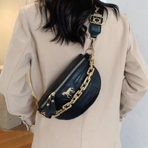 Contemporary Chain Decor Crocodile Embossed Fanny Pack